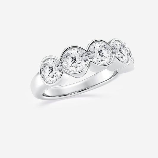 Colette 3 ctw Round Lab Grown Diamond Half Bezel Five Stone Anniversary Band    14K White Gold, DE, VS1