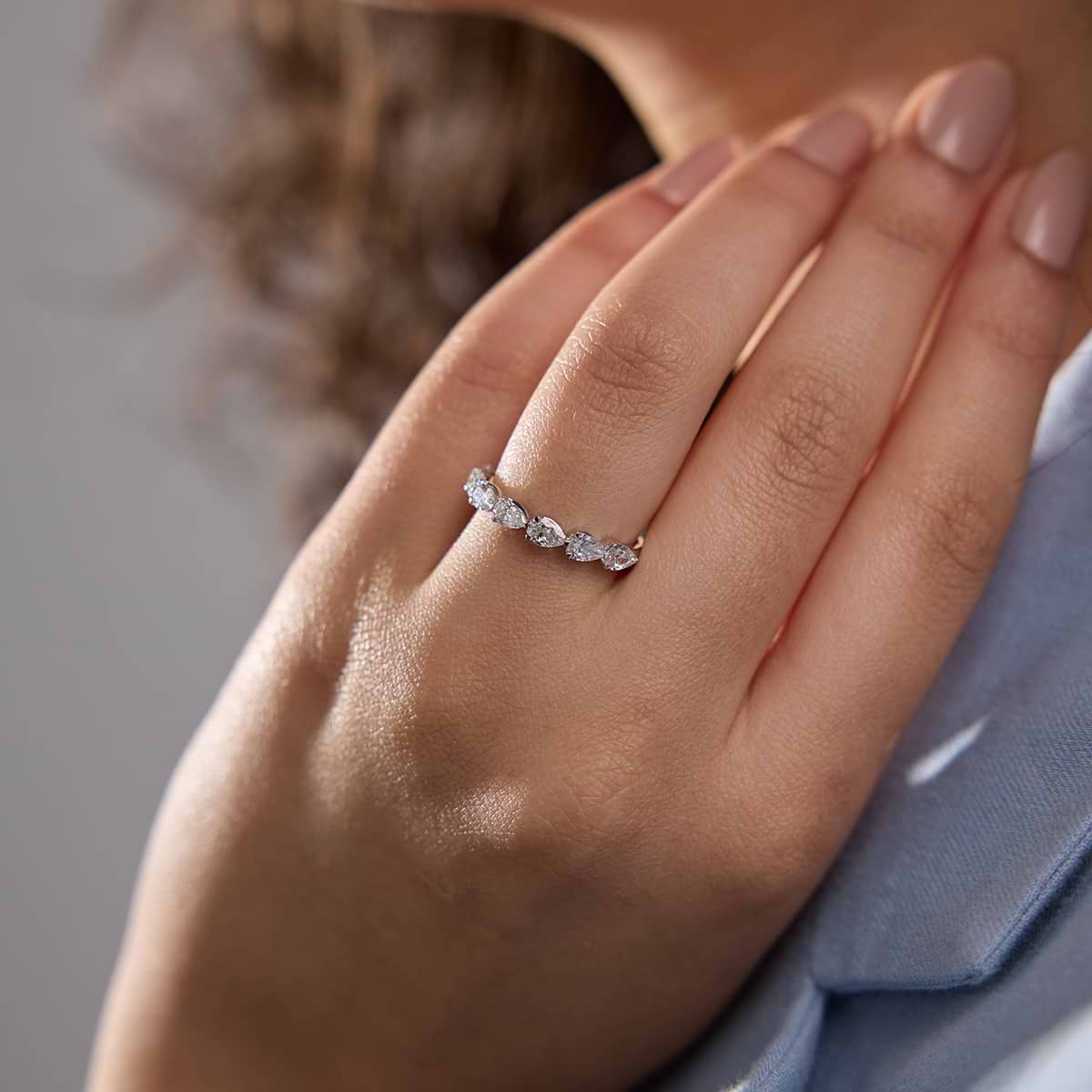 Casey 1 1/2 ctw Pear Lab Grown Diamond Floating Anniversary Band    14K White Gold, DE, VS1