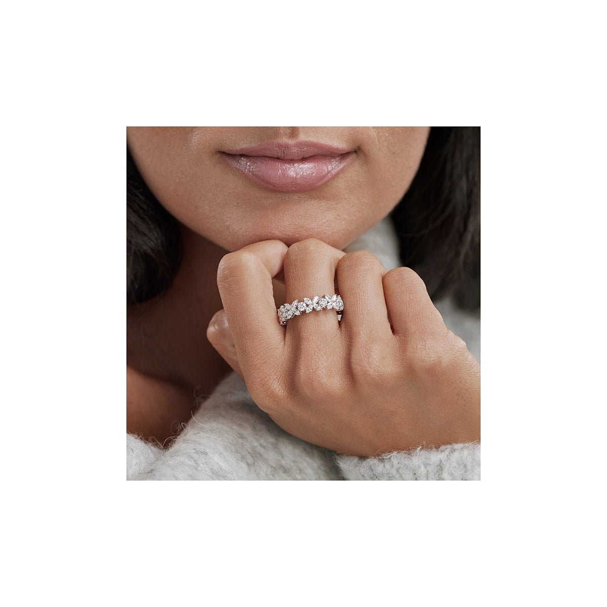 Gwyneth 5 ctw Marquise and Round Lab Grown Diamond Flower Eternity Band - 8.3mm Width    Platinum, DE, VS1