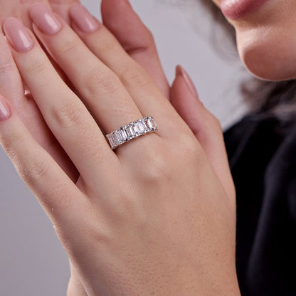 Lucille 5 ctw Emerald Lab Grown Diamond Seven-Stone Anniversary Band    14K White Gold, DE, VS1