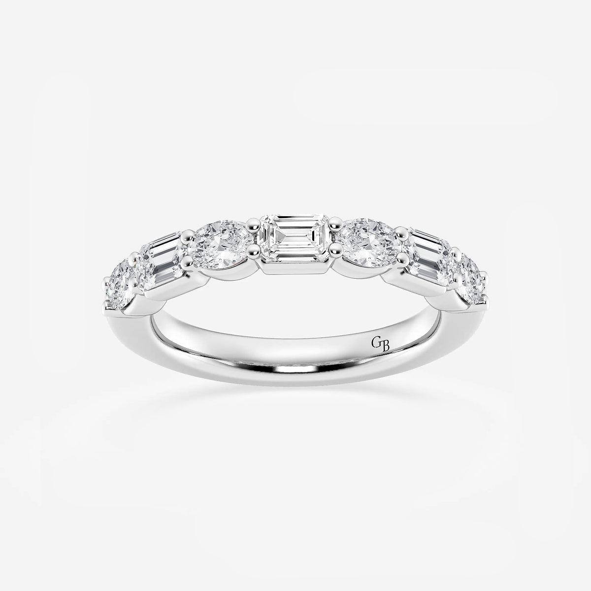 Kinsley 1 2/5 ctw Emerald and Oval Lab Grown Diamond Alternating Seven-Stone Anniversary Band    14K White Gold, DE, VS1