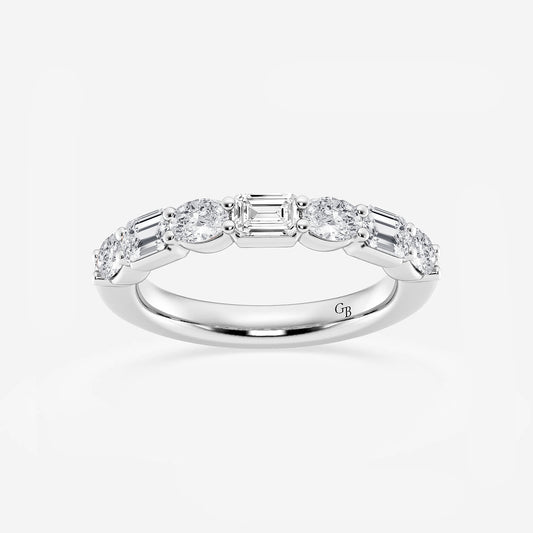 Kinsley 1 2/5 ctw Emerald and Oval Lab Grown Diamond Alternating Seven-Stone Anniversary Band    14K White Gold, DE, VS1