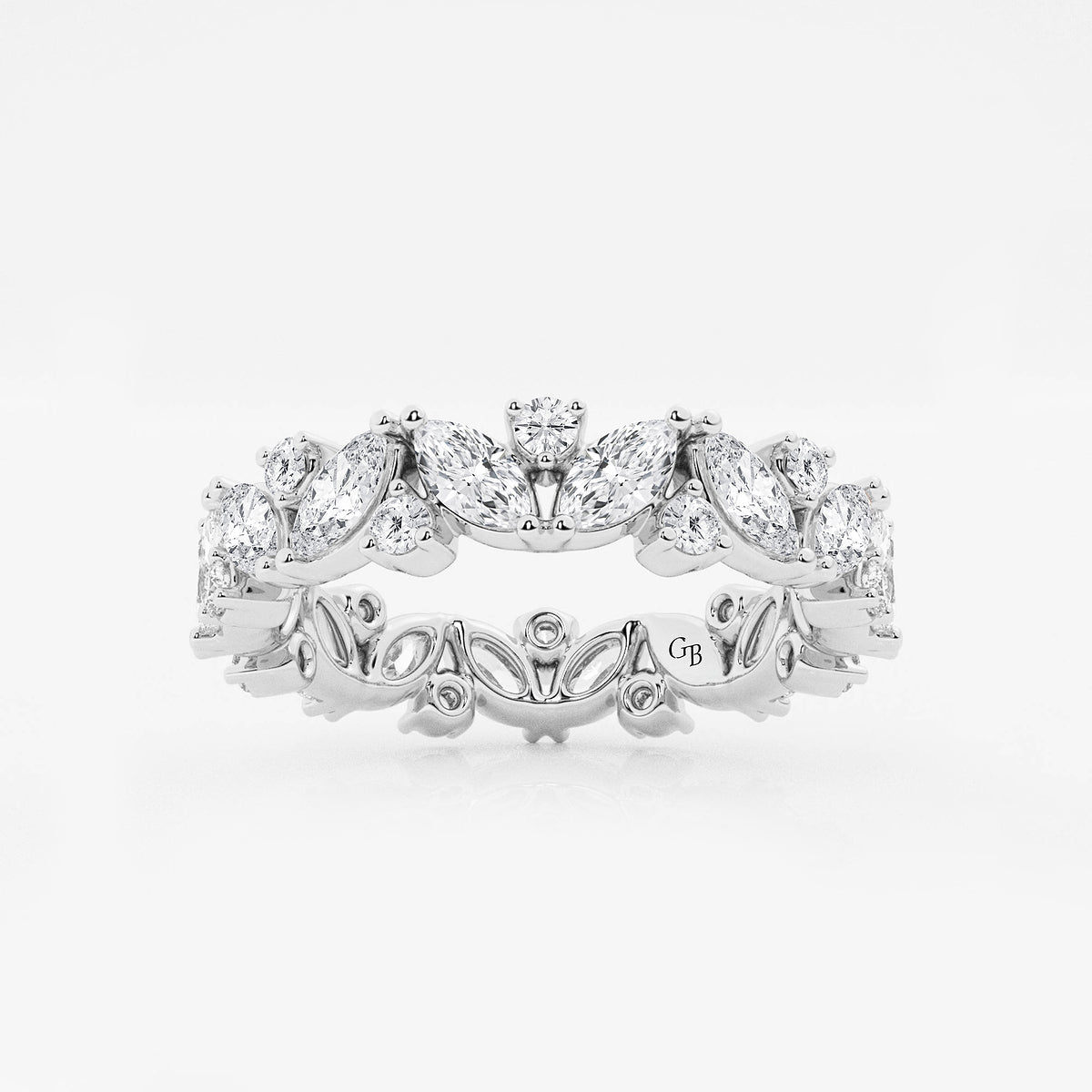 Desiree 2 ctw Marquise Lab Grown Diamond Alternating Eternity Band - 4.4mm Width    14K White Gold, DE, VS1