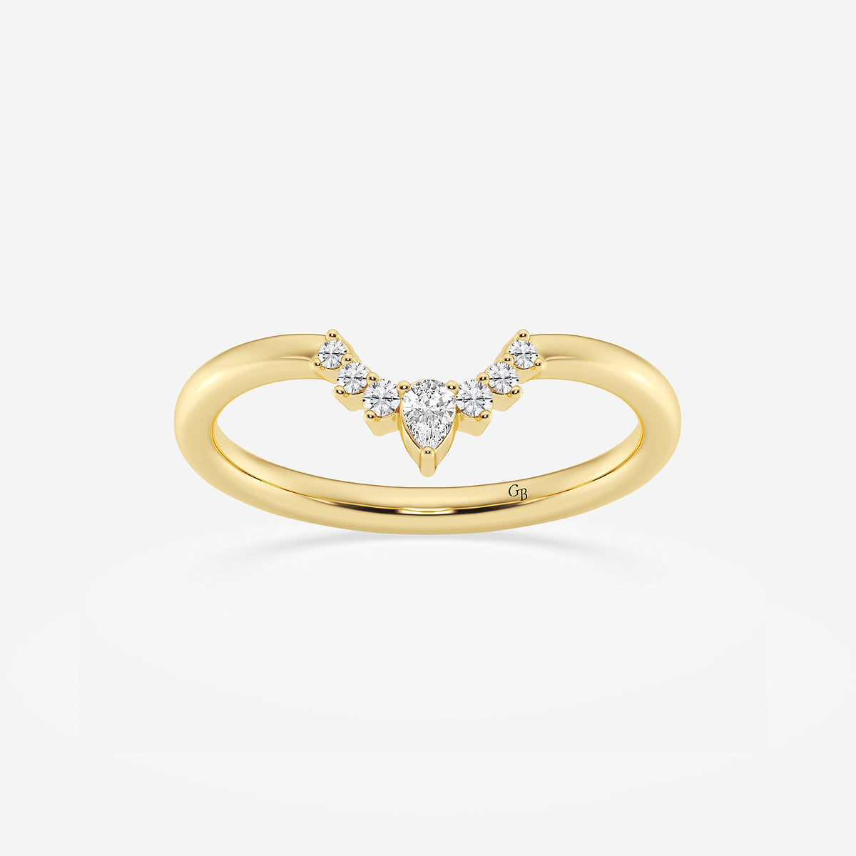 Michelle 1/10 ctw Pear Lab Grown Diamond Crescent Shape Stackable Ring    14K Yellow Gold, DE, VS1| 0.05 ct Center