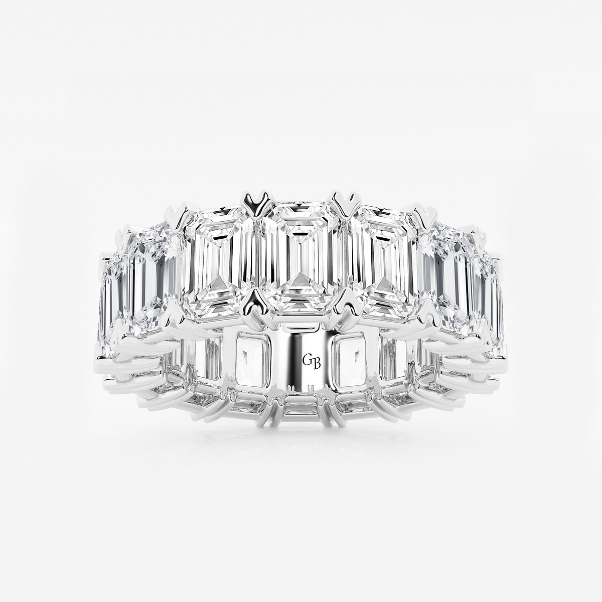 Quinn 12 ctw Emerald Lab Grown Diamond V-Prong Eternity Band - 6.2mm Width    Platinum, DE, VS1