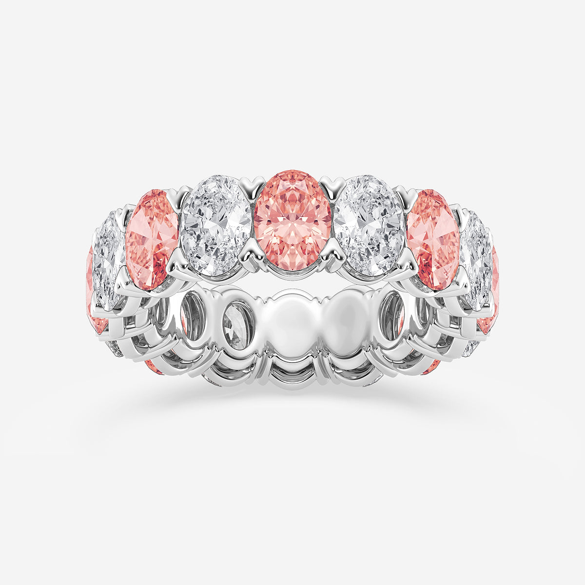 Natalia 7 ctw Oval Lab Grown Diamond with Alternating Fancy Pink V Prong Eternity Band