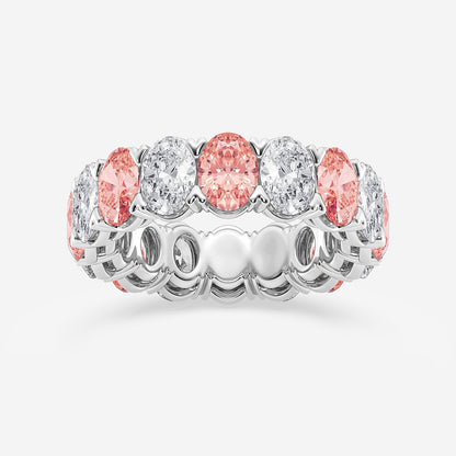 Natalia 7 ctw Oval Lab Grown Diamond with Alternating Fancy Pink V Prong Eternity Band