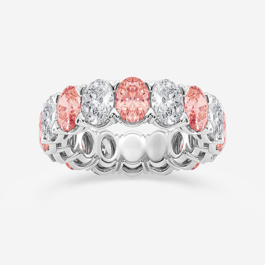 Natalia 7 ctw Oval Lab Grown Diamond with Alternating Fancy Pink V Prong Eternity Band