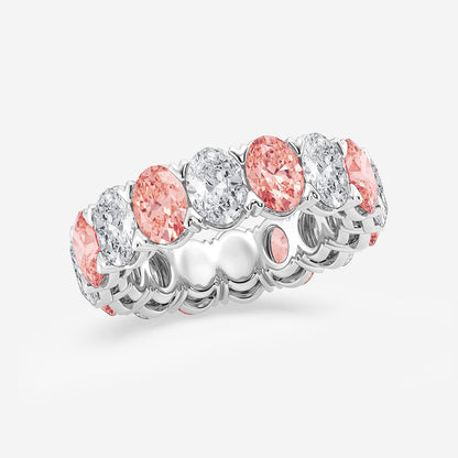 Natalia 7 ctw Oval Lab Grown Diamond with Alternating Fancy Pink V Prong Eternity Band