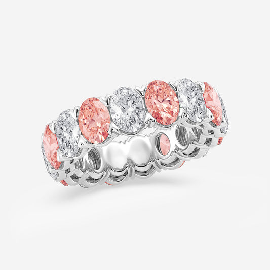 Natalia 7 ctw Oval Lab Grown Diamond with Alternating Fancy Pink V Prong Eternity Band