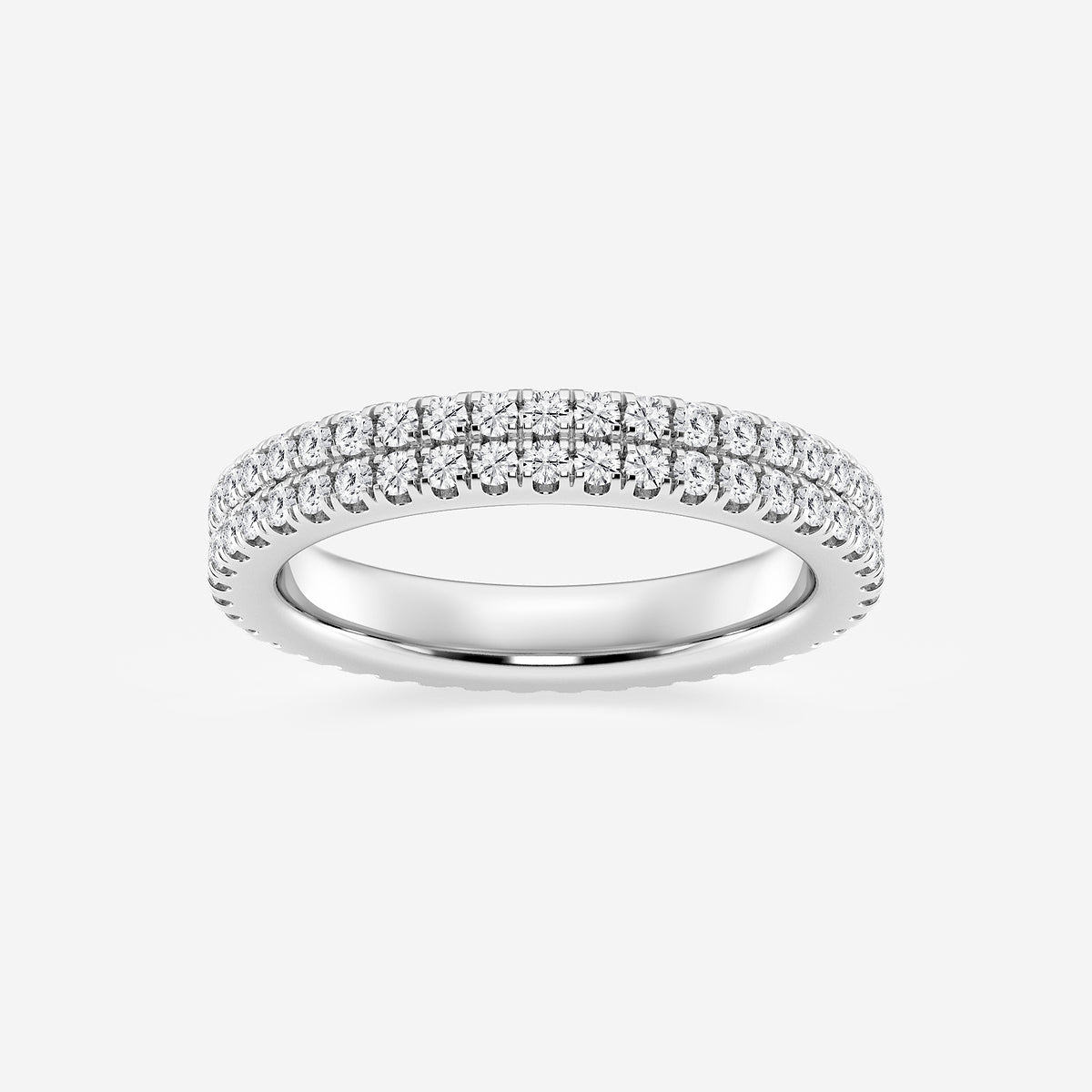 Kenzie 1 ctw Round Lab Grown Diamond Petite Two Row Micro Pave Eternity Band - 3.1mm Width    14K White Gold, DE, VS1