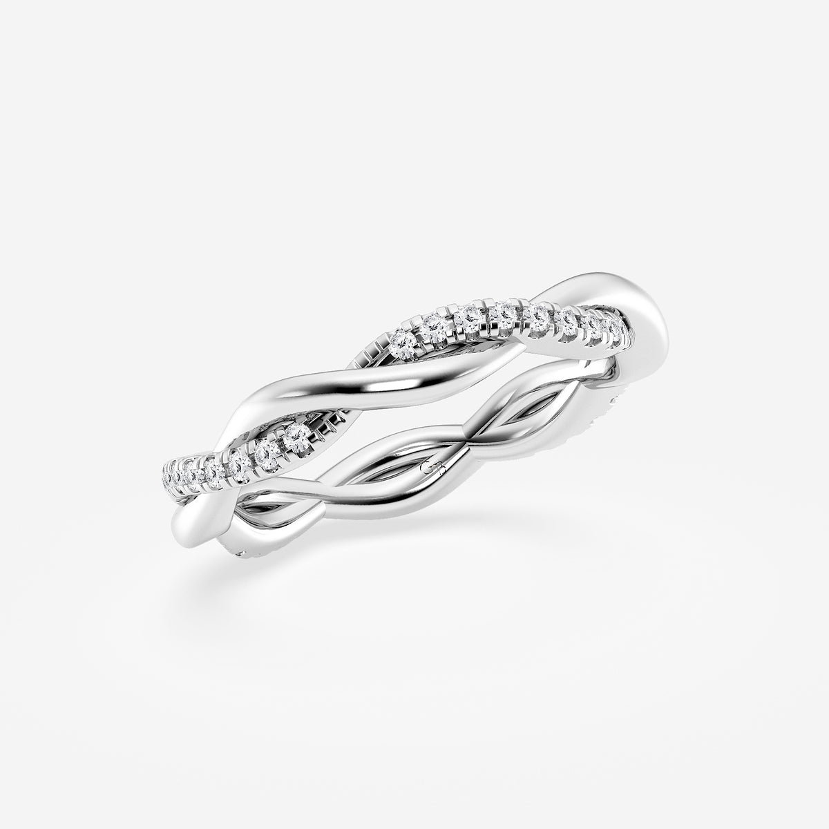 Fatima 1/4 ctw Round Lab Grown Diamond Petite Twist Eternity Band - 3mm Width    14K White Gold, DE, VS1