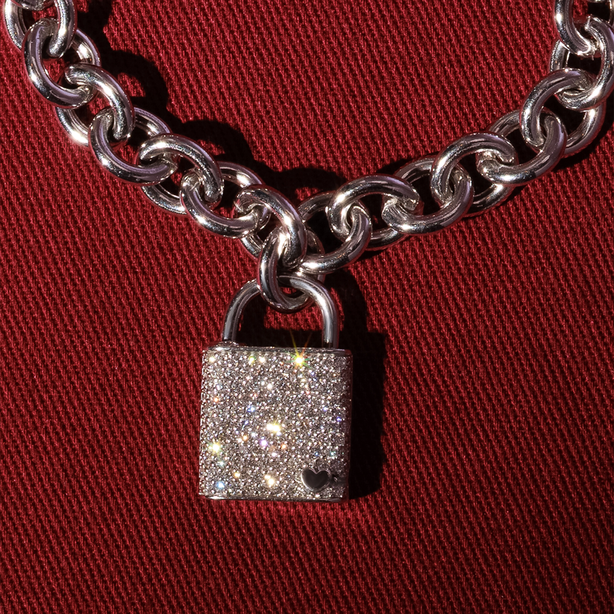 Tower 1 3/4 ctw Round Lab Grown Diamond Pave Lock Pendant    Sterling Silver, DE, VS1