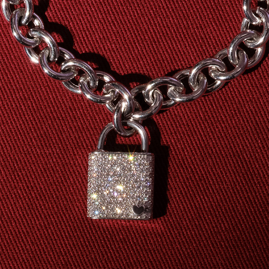 Tower 1 3/4 ctw Round Lab Grown Diamond Pave Lock Pendant    Sterling Silver, DE, VS1