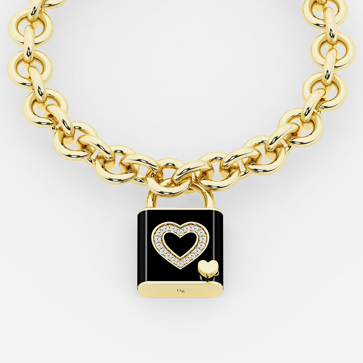 Pont Des Arts Black 1/4 ctw Round Lab Grown Diamond Heart Design Lock Bracelet with Black Ceramic    SS with 14K Yellow Gold Plating, DE, VS1