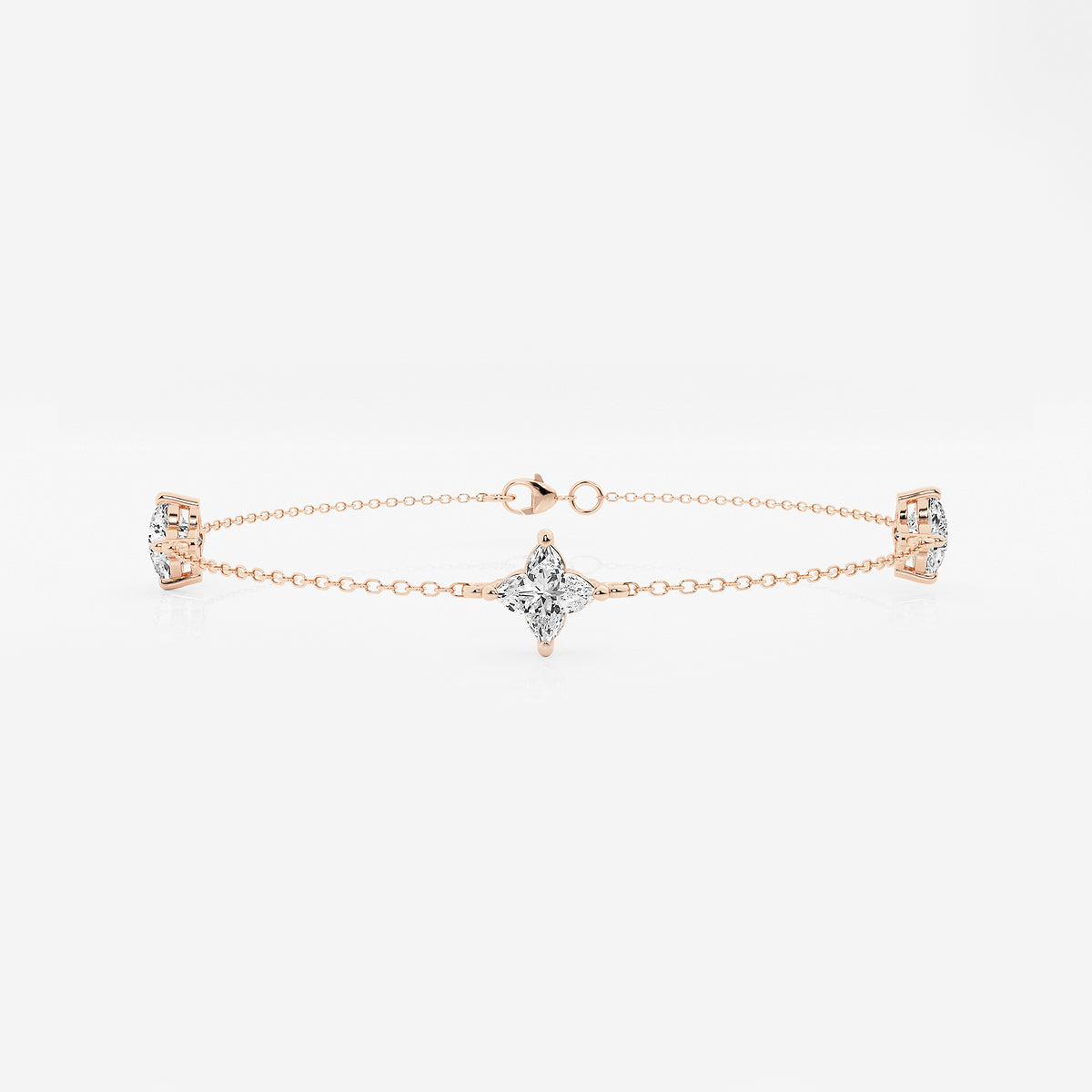 1 1/2 ctw Flower Lab Grown Diamond Three Station Bracelet - 7 Inches    14K Rose Gold, E, VS1