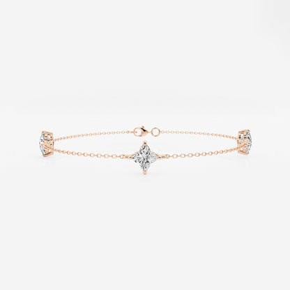 1 1/2 ctw Flower Lab Grown Diamond Three Station Bracelet - 7 Inches    14K Rose Gold, E, VS1