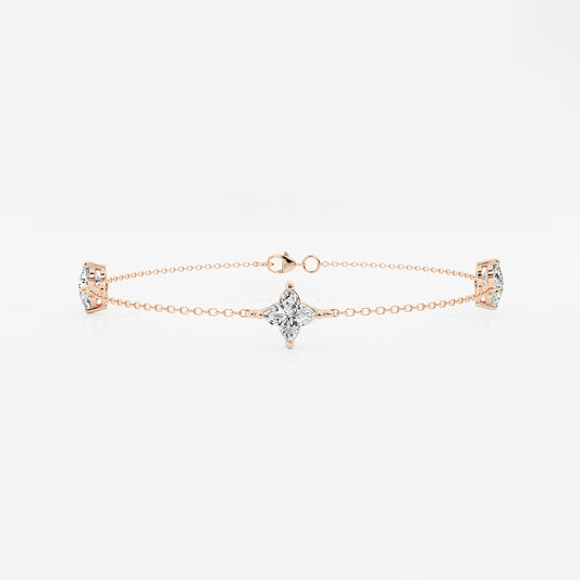 1 1/2 ctw Flower Lab Grown Diamond Three Station Bracelet - 7 Inches    14K Rose Gold, E, VS1