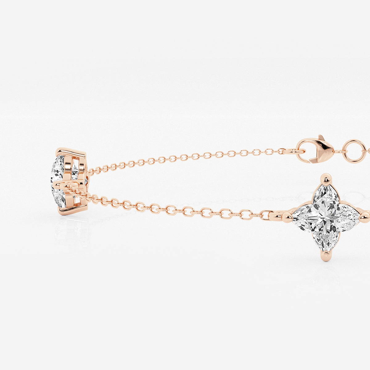 1 1/2 ctw Flower Lab Grown Diamond Three Station Bracelet - 7 Inches    14K Rose Gold, E, VS1