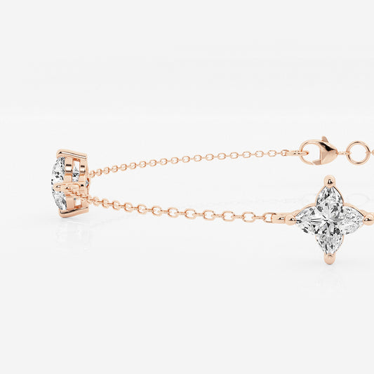 1 1/2 ctw Flower Lab Grown Diamond Three Station Bracelet - 7 Inches    14K Rose Gold, E, VS1