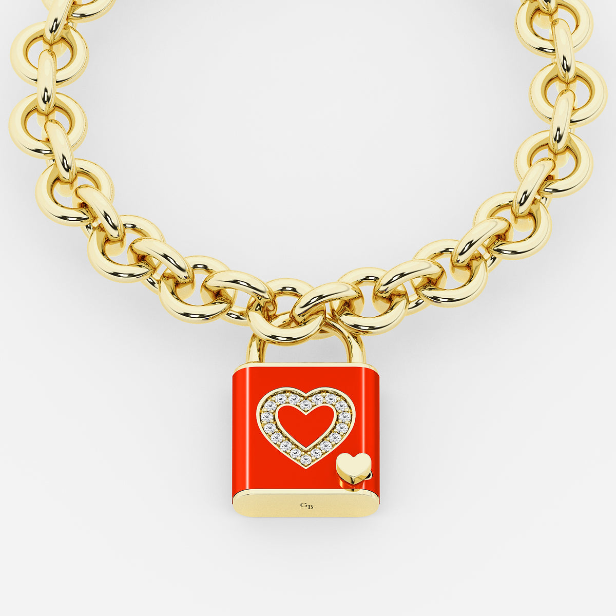 Pont Des Arts Red Ceramic Heart Lock Bracelet - Gold Plated Sterling Silver