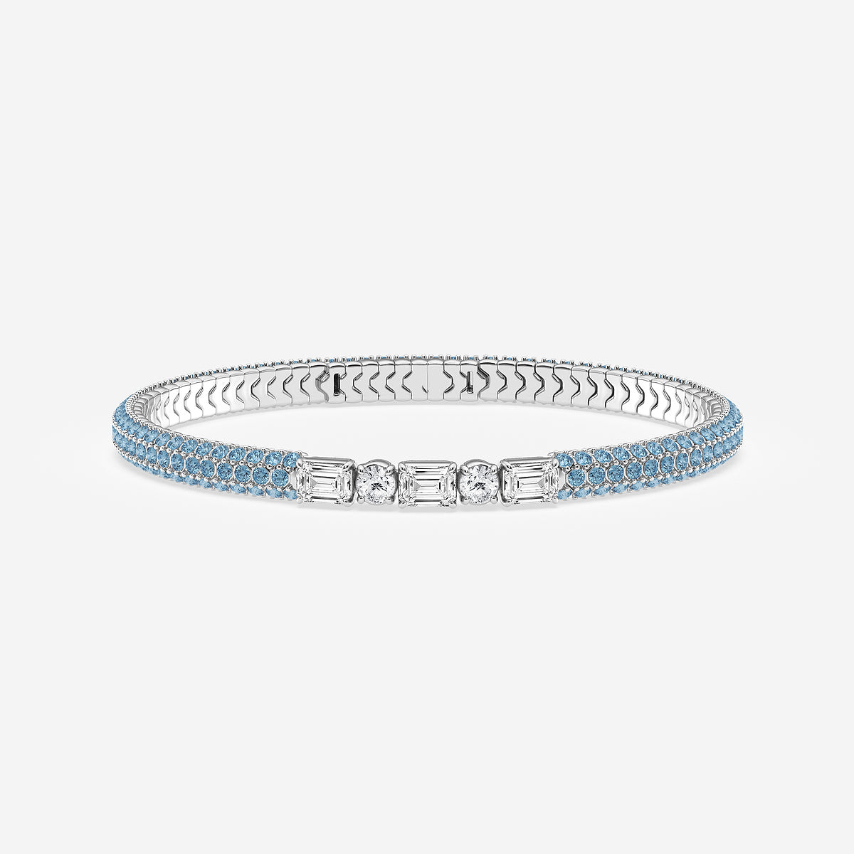 Multi-Shape Lab Grown Diamond Flexible Rollover Bangle with Pink Sapphire