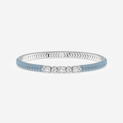 Multi-Shape Lab Grown Diamond Flexible Rollover Bangle with Pink Sapphire