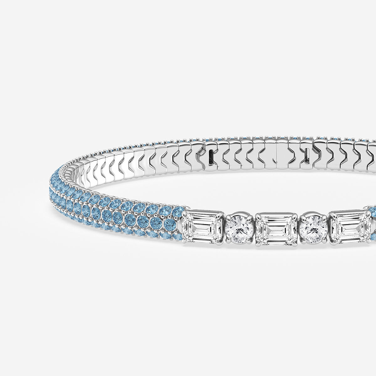 Multi-Shape Lab Grown Diamond Flexible Rollover Bangle with Pink Sapphire