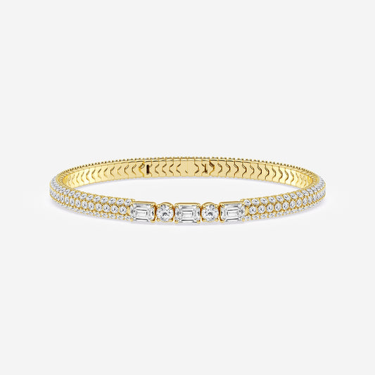 Multi-Shape Lab Grown Diamond Flexible Rollover Bangle in 14K Yellow Gold - 7.2 CTW