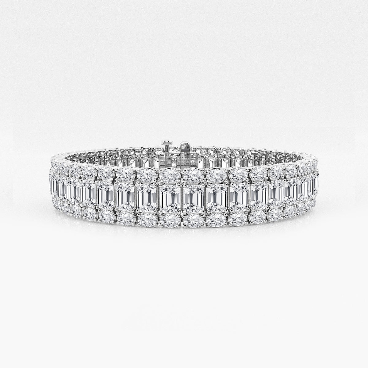 Emerald & Oval Lab Grown Diamond Three Row Bracelet