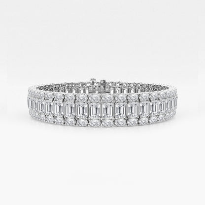 Emerald & Oval Lab Grown Diamond Three Row Bracelet
