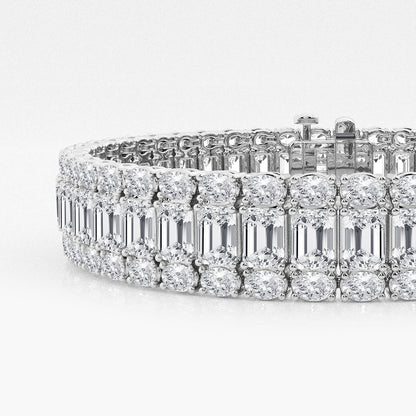 Emerald & Oval Lab Grown Diamond Three Row Bracelet