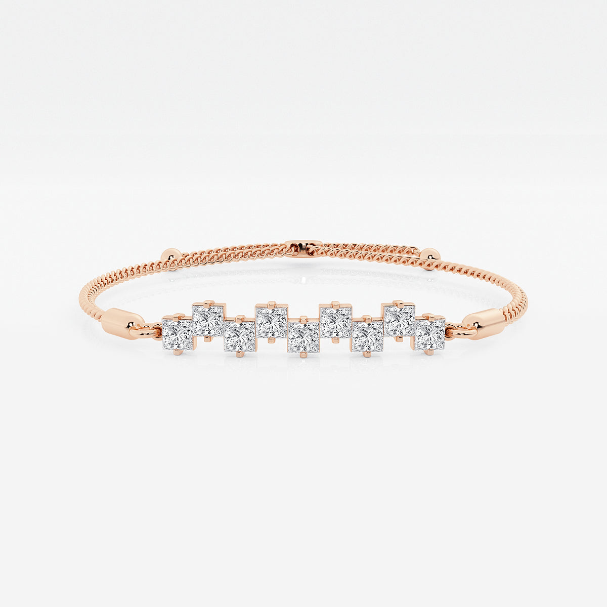 2 1/4 ctw Princess Lab Grown Diamond Stagger Nine Stone Bolo Bracelet - 8.75 Inches    14K Rose Gold, DE, VS1