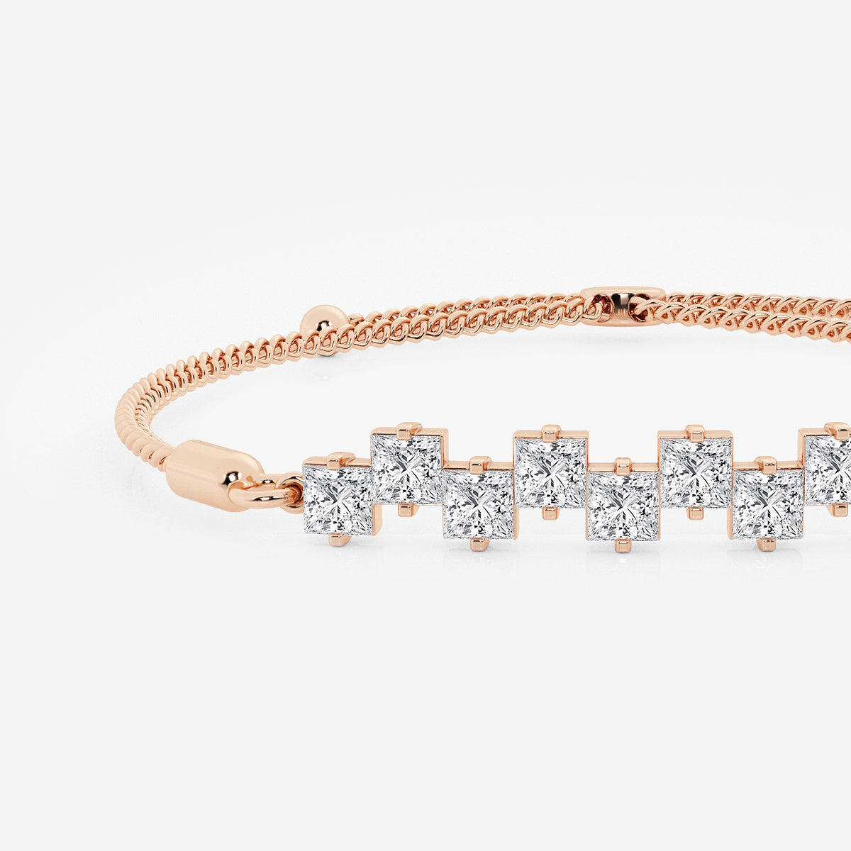 2 1/4 ctw Princess Lab Grown Diamond Stagger Nine Stone Bolo Bracelet - 8.75 Inches    14K Rose Gold, DE, VS1