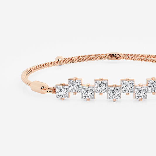 2 1/4 ctw Princess Lab Grown Diamond Stagger Nine Stone Bolo Bracelet - 8.75 Inches    14K Rose Gold, DE, VS1