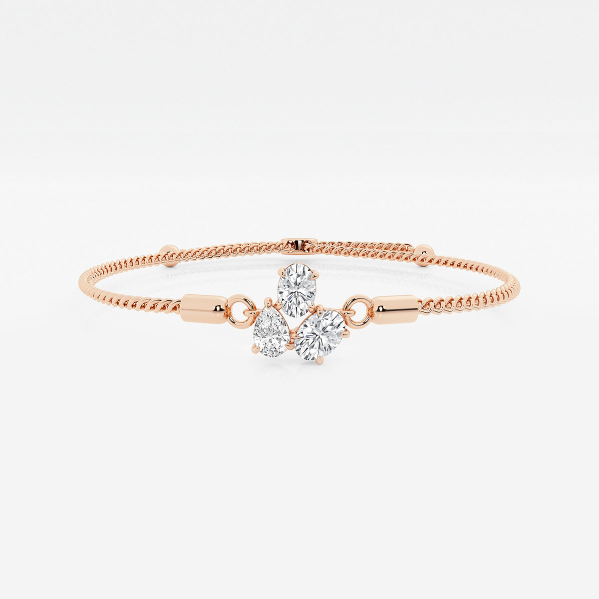 Oval & Pear Lab Grown Diamond Three Stone Bolo Bracelet in 14K Rose Gold