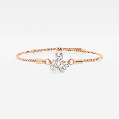 Oval & Pear Lab Grown Diamond Three Stone Bolo Bracelet in 14K Rose Gold