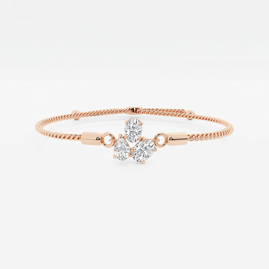 Oval & Pear Lab Grown Diamond Three Stone Bolo Bracelet in 14K Rose Gold