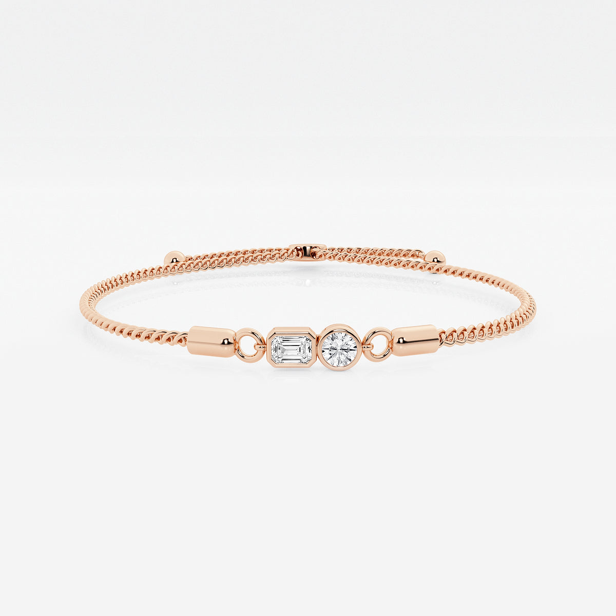 Toi Et Moi Emerald & Round Lab Grown Diamond Bezel Bolo Bracelet