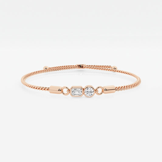 Toi Et Moi Emerald & Round Lab Grown Diamond Bezel Bolo Bracelet