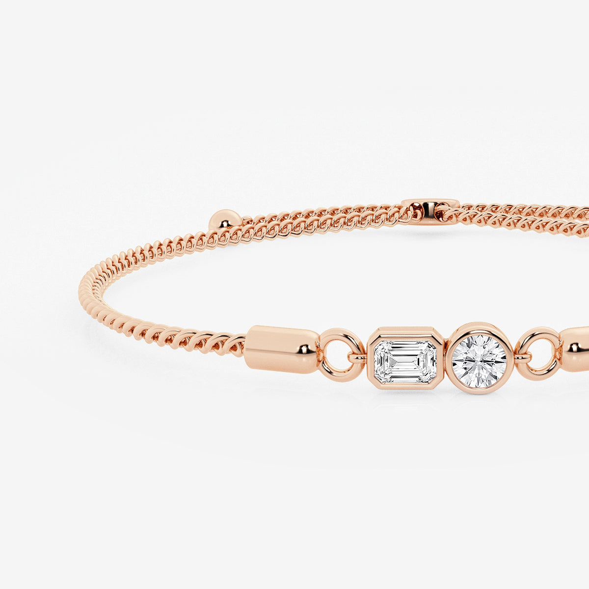 Toi Et Moi Emerald & Round Lab Grown Diamond Bezel Bolo Bracelet