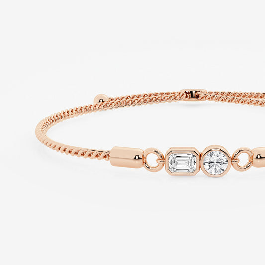 Toi Et Moi Emerald & Round Lab Grown Diamond Bezel Bolo Bracelet