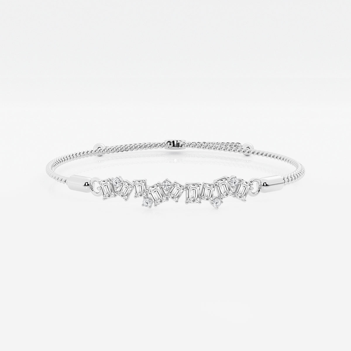 Emerald & Round Lab Grown Diamond Cascade Bolo Bracelet