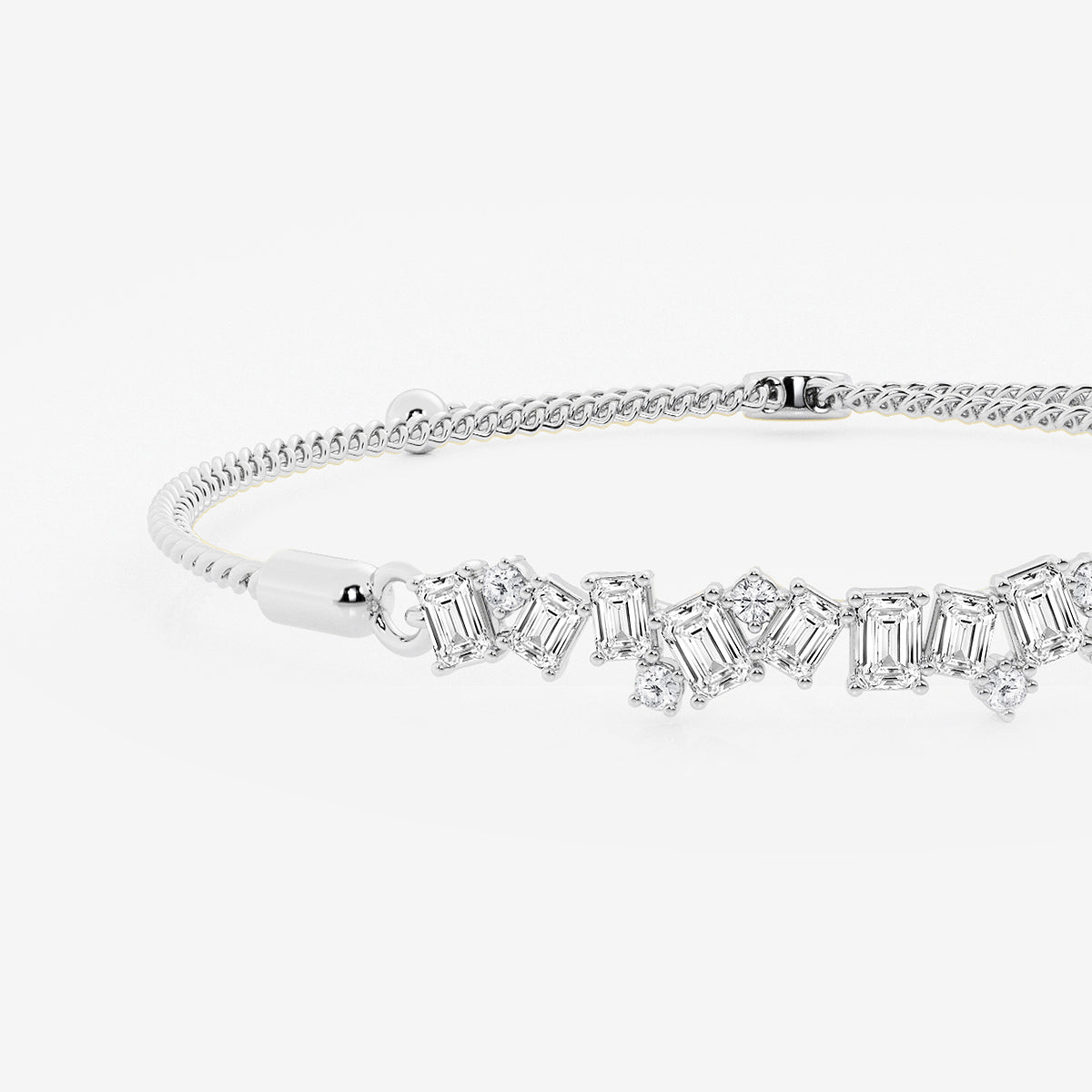 Emerald & Round Lab Grown Diamond Cascade Bolo Bracelet