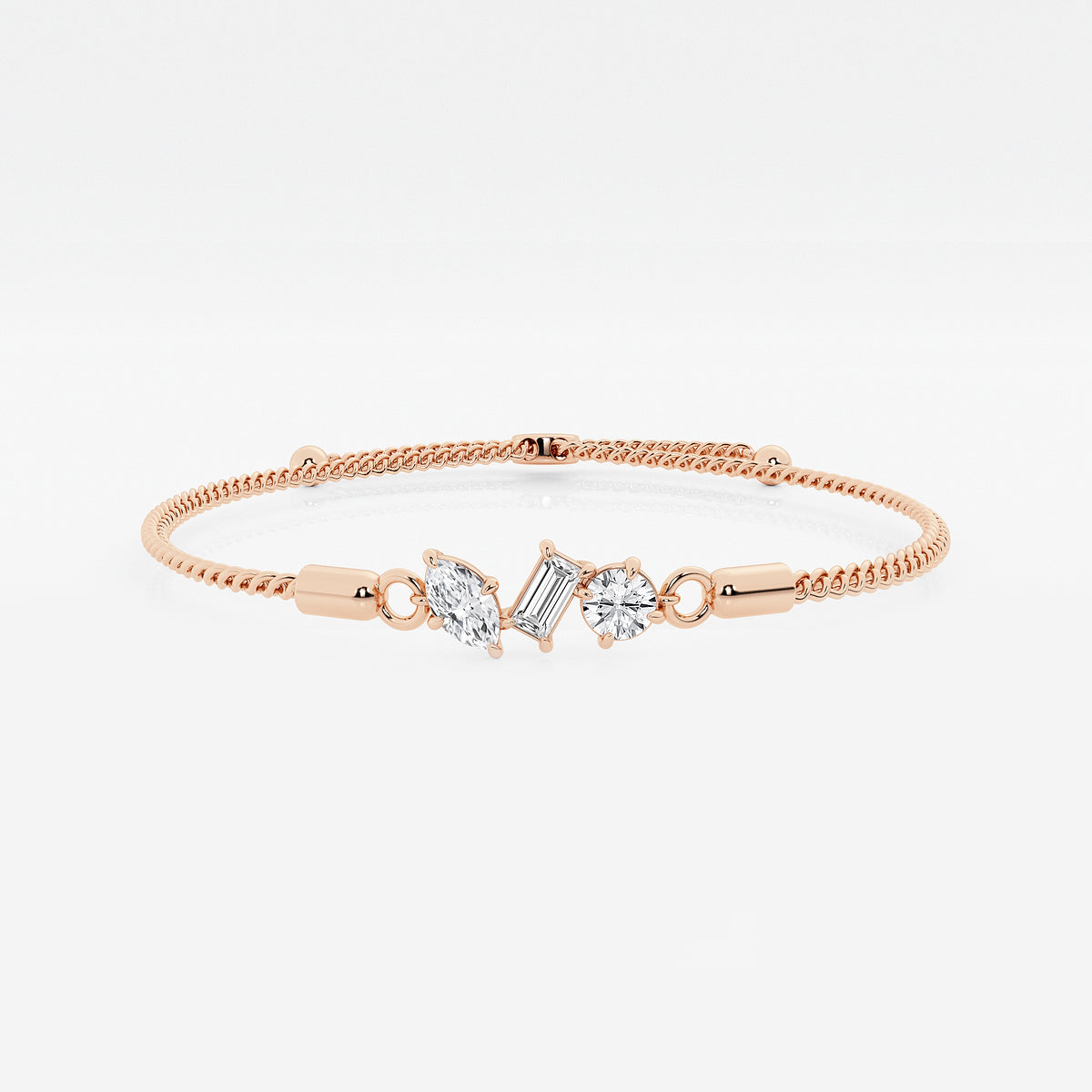 Multi-Shape Lab Grown Diamond Three Stone Bolo Bracelet
