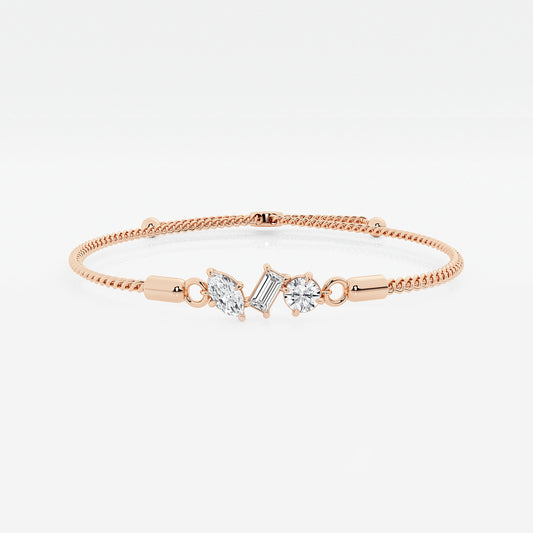 Multi-Shape Lab Grown Diamond Three Stone Bolo Bracelet
