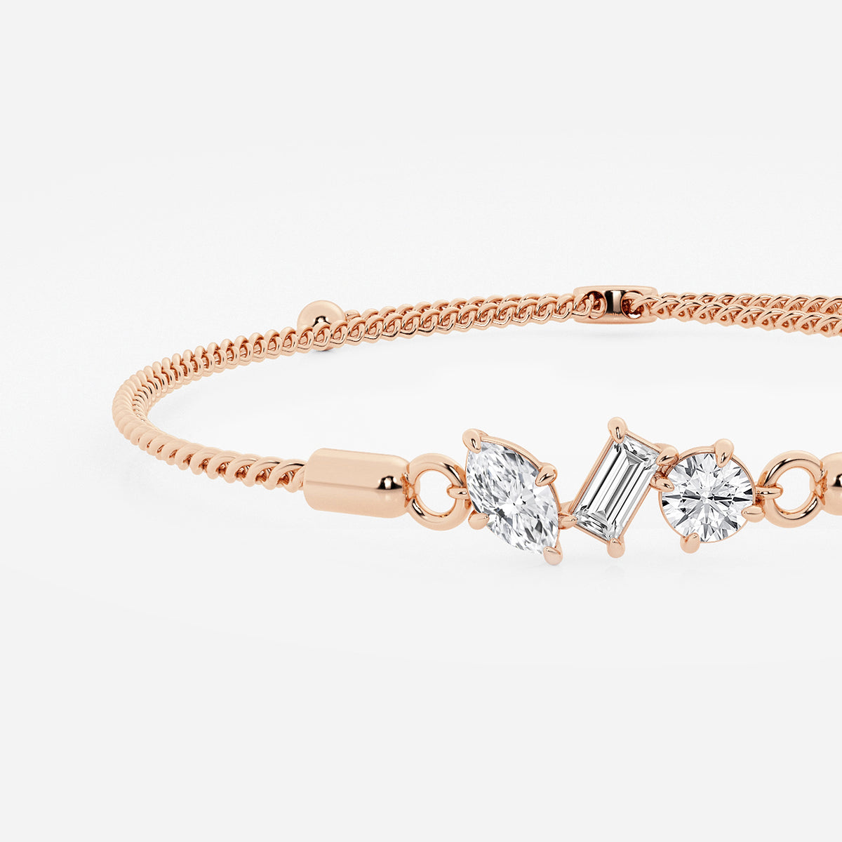 Multi-Shape Lab Grown Diamond Three Stone Bolo Bracelet
