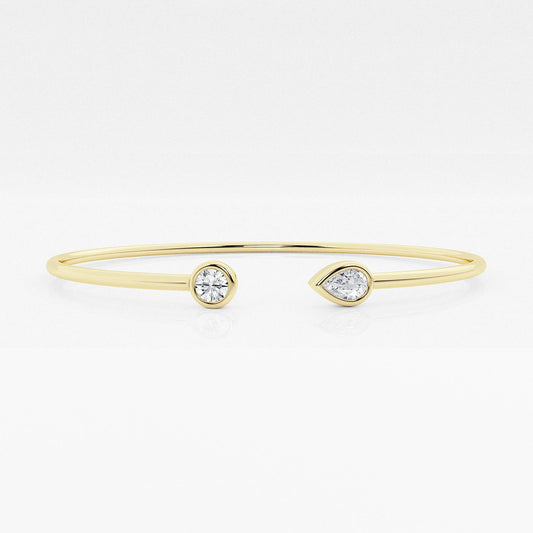 1/2 ctw Round and Pear Lab Grown Diamond Open Bangle Bracelet - 7 Inches    14K Yellow Gold, DE, VS1