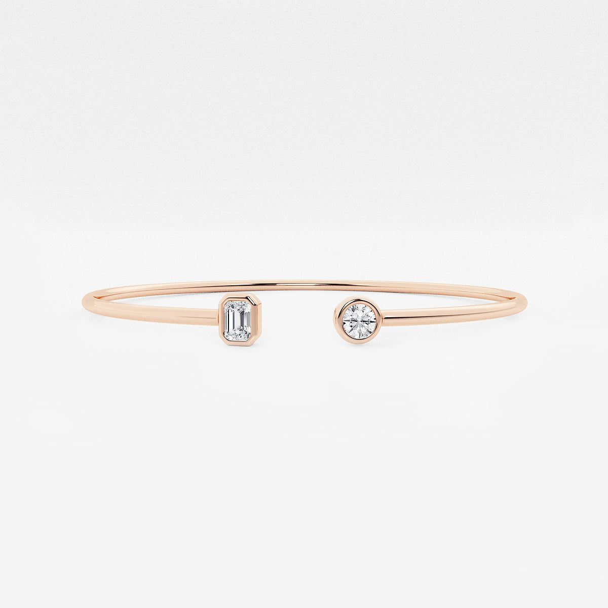 Multi-Shape Lab Grown Diamond Open Bangle Bracelet in 14K Rose Gold