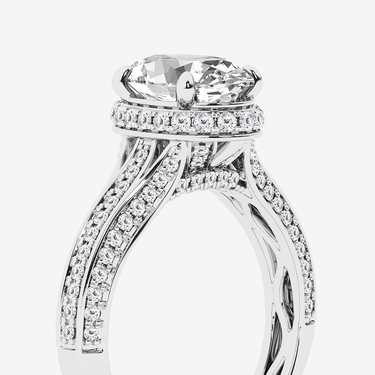Gleam Oval Diamond Channel Band Halo Bridal Set in Platinum - 3 CTW